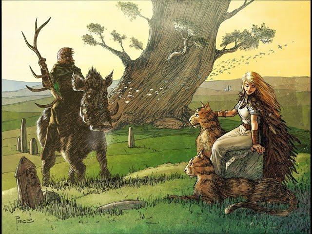 Frey gazing upon the giantess Gerd from Odin's high seat