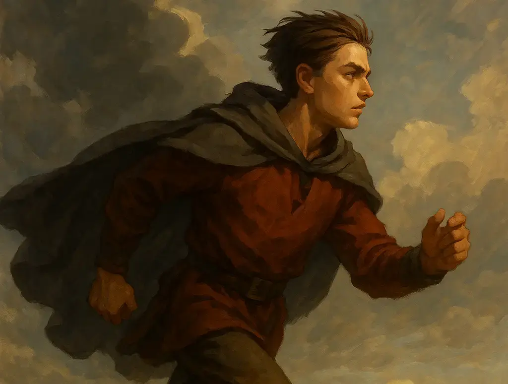 Hugi racing across a vast Norse landscape