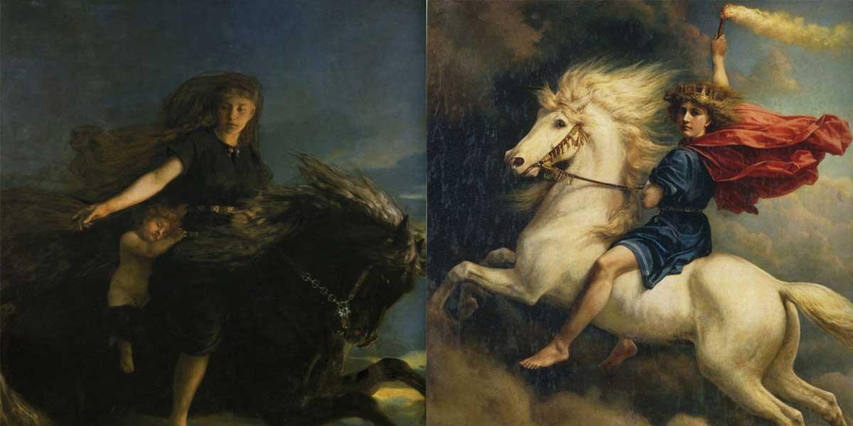 Nott riding her horse Hrimfaxi through the night sky