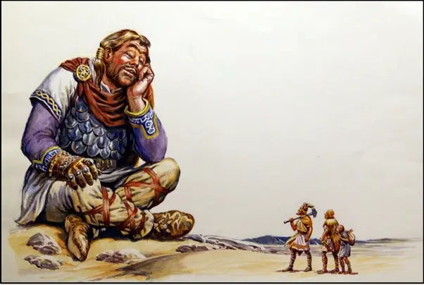 Skrymir the giant sleeping in the forest with Thor near his glove