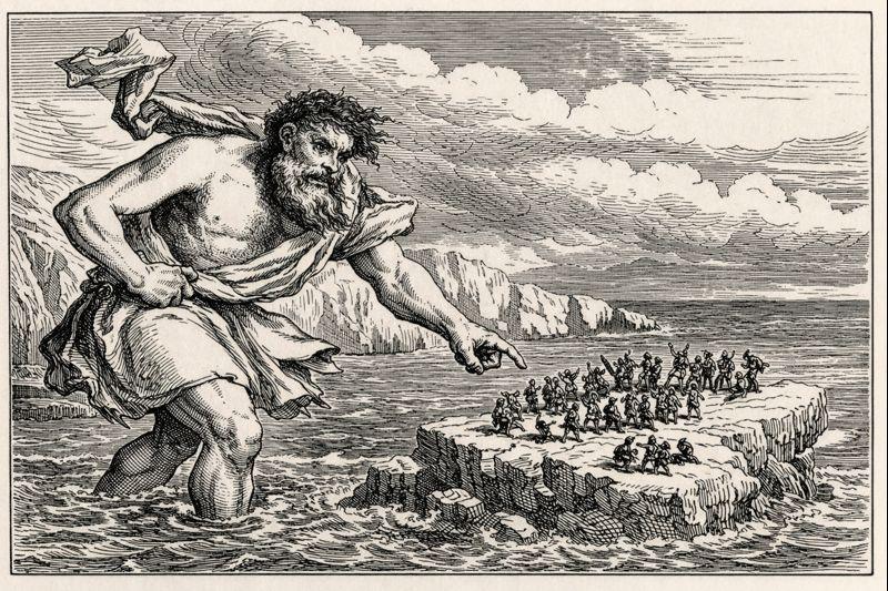 Suttung the Norse giant guarding the Mead of Poetry within a mountain hall